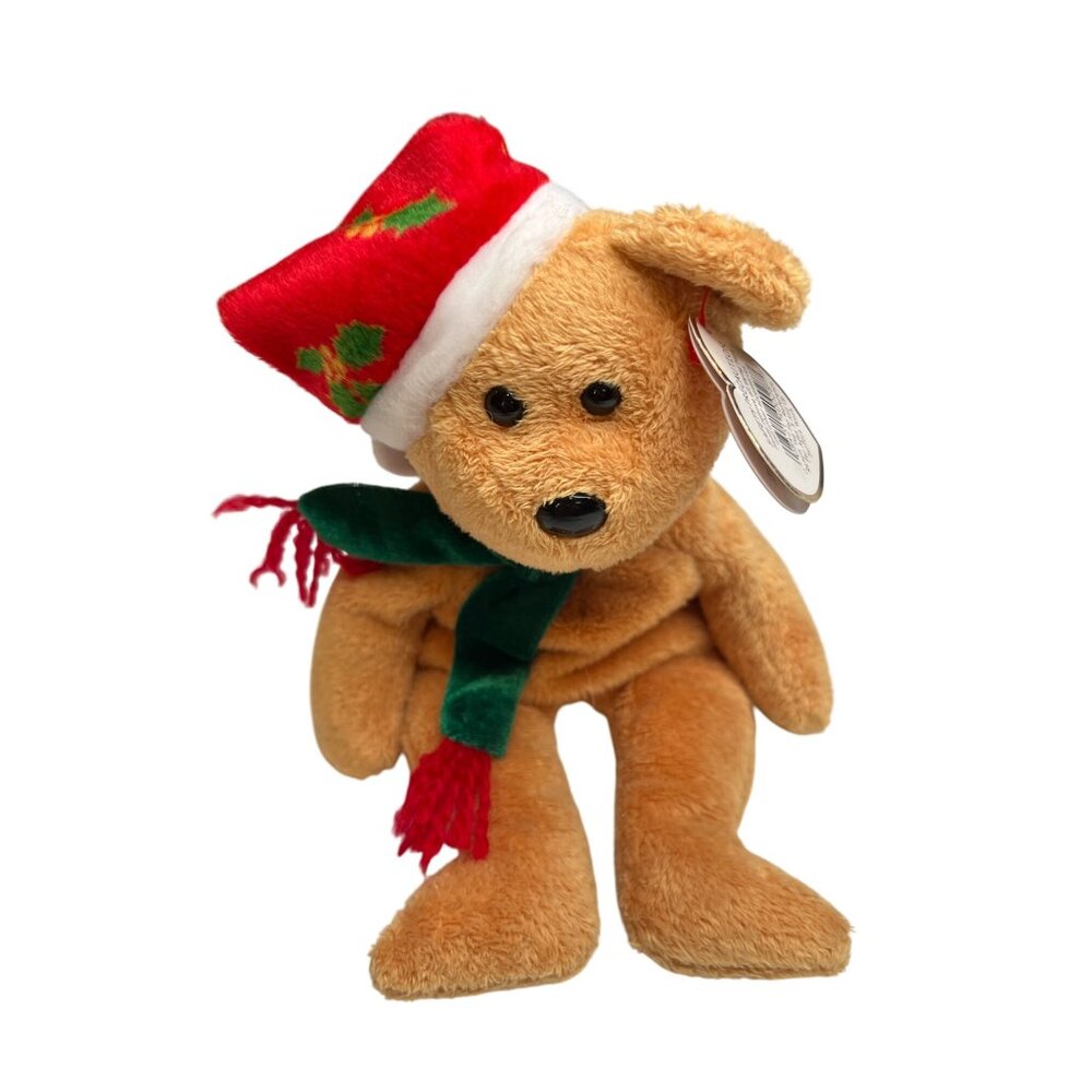 2003 Ty Beanie Babies Holiday Teddy Bear W/ Santa Hat & Scarf Collectible Plush